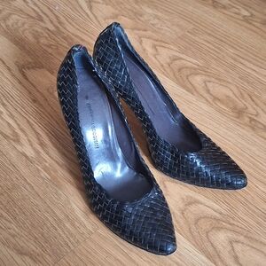 GEORGINA GOODMAN BLACK LEATHER WOVEN HEELS Size 9